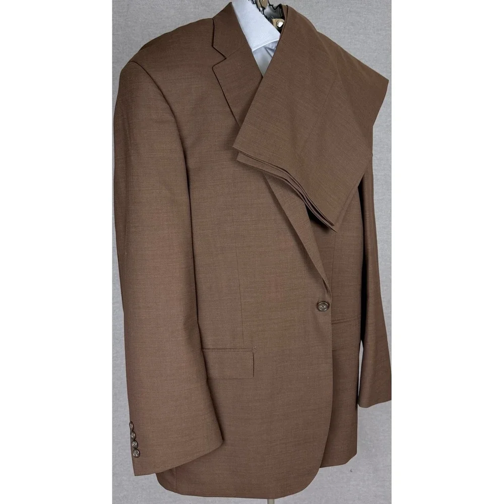 Paul Fredrick Mens 2 Piece Wool Suit 50L 44x35 Tobacco Brown RPG120N
